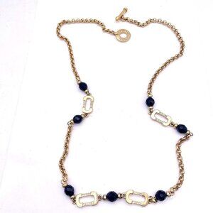 Vintage Leritz Beaded Rhinestone Chain Necklace Gold Tone Toggle 32"